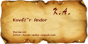 Kovár Andor névjegykártya